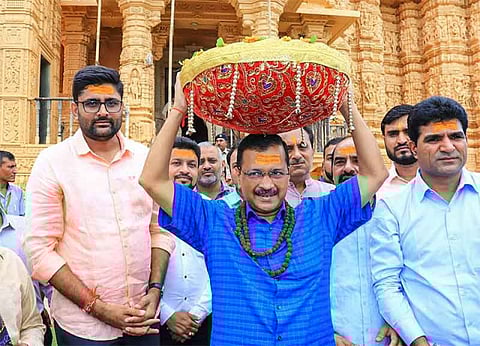 Former Chief Minister and AAP Chairman Arvind Kejriwal participating in a religious function in New Delhi.
