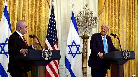 Trump and Netanyahu hold a joint press conference in Washington, DC.