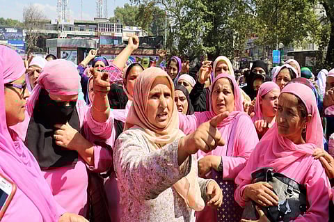 A file photo of Anganwadi workers protest in Srinagar, Kashmir.