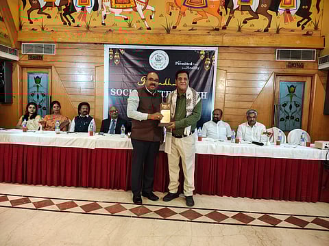 Dr Syed Ali Mujtaba receiving an 'Excellence Award for Journalism' at a public function in Chennai on March 21, 2025.