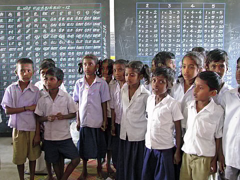 The unequal distribution of education leads to unequal outcomes for different social groups. (School children at a rural school in Kanchipuram district, Tamil Nadu).