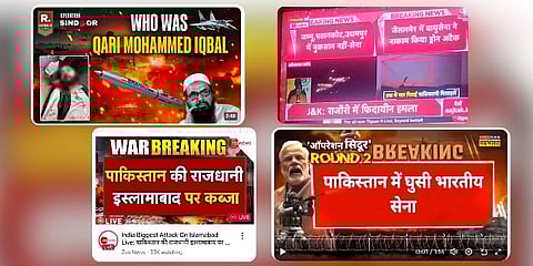 Collage of screenshots of Indian media channels clamouring for war in their studios.