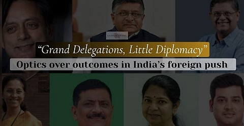 A collage of pictures of Indian delegations sent to foreign countries.