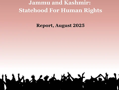 Front cover of the "Jammu and Kashmir Statehood For Human Rights, August 2025".