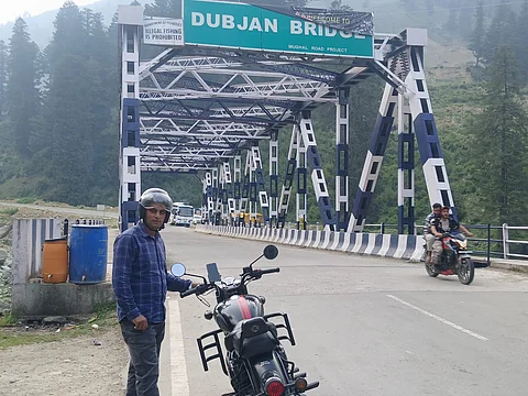 The author at Dubjan Bridge on Mughal Road in Jammu and Kashmir.