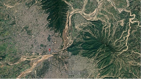 Google Earth image showing Tawi River catchments on upstream and downstream of Jammu City in Jammu and Kashmir.
