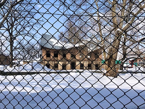 Ruins of a house abandoned by Kashmiri Hindus during their exodus from Kashmir Valley due to targeted violence in an insurgency in the region.