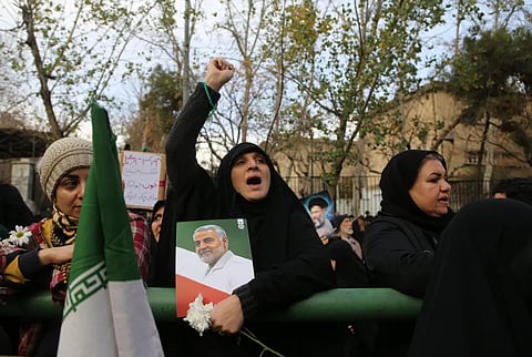 Pro-government demonstrators in Tehran, Iran on January 14, 2026.