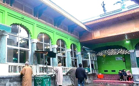 Pilgrims offer prayers at the shrine of Reshimool Saeb (Baba Hyder Reshi) in Anantnag, south Kashmir, expressing gratitude for recent winter snowfall and supplicating Almighty for more precipitation in the coming season.