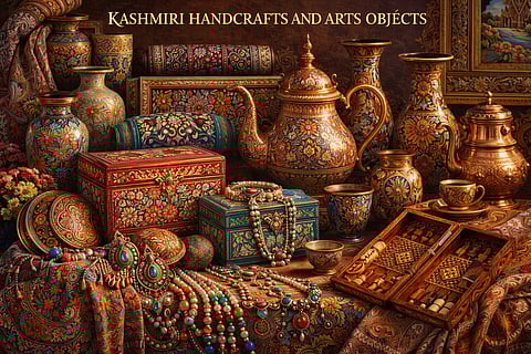 Kashmiri handicrafts and art objects made by Kashmir artisans in Jammu and Kashmir. The image representational.