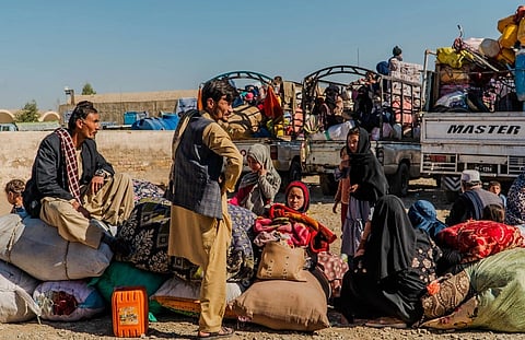 Afghan families arrive from Pakistan with their belongings to Spin Boldak border crossing, in Kandahar province in November 2023.
