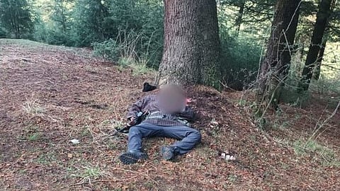 The body of Raashid Ahmad Mughal, who was allegedly killed in an encounter in Ganderbal as claimed by the Indian Army in Jammu and Kashmir. Some parts of the body have been blurred.
