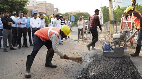 Repairs being carried out on dug up roads in Jammu city. Image is representational.