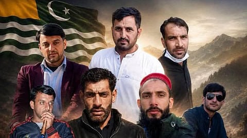 A picture of persons, who were described as 'Baloch Martyrs', who were alleged to have been killed in para-military forces firing in Baloch area of Pakistan administered Jammu and Kashmir on the intervening night of July 14 and 15, 2026.