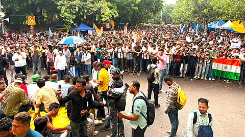 Jantar Mantar is again packed by protestors on Tuesday, July 21, 2026.