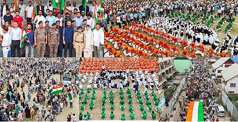A collage of photos of Har Ghar Tiranga rallies in Kashmir on the occasion of Independence Day.