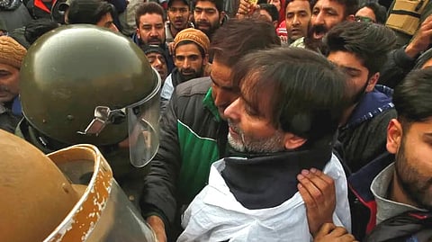A file photo of Jammu and Kashmir Liberation Front Chairman being arrested during a protest demonstration in Srinagar.