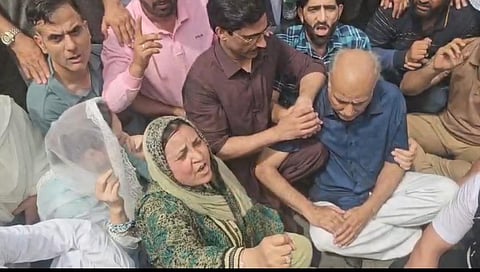 Jammu and Kashmir National Conference leaders and workers holding a counter protest seeking restoration of statehood to J&K in Srinagar on September 02, 2026.