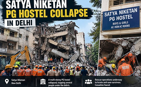 Satya Niketan PG Hostel building collapse in New Delhi.