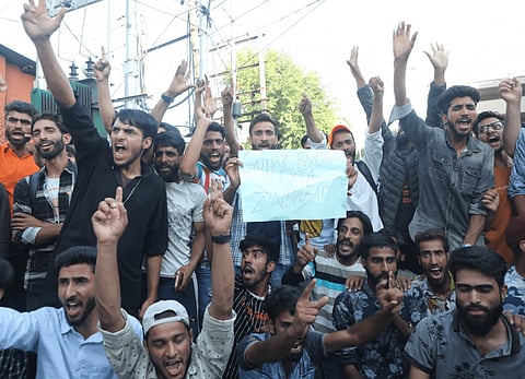 A file photo of activists of Gujjar and Bakerwal groups’ protest in Srinagar.