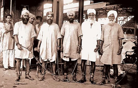 “Sohan Singh Bhakna, second from the right, was arrested and jailed for his role in the Ghadar Partys abortive revolt against British rule in India. The former St. Johns mill worker, a major organizer and leader of the party, is shown here in 1938 at Amritsar Railway Station.” (Photo: Kesar Singh, Courtesy of Amarjit Chandan Collection. Source: Portland Tribune)