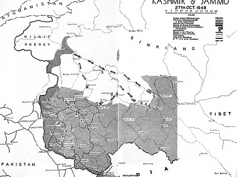 War map of Kashmir in October 1948 during Indian Army Operations in Jammu and Kashmir. Image/searchkashmir.org