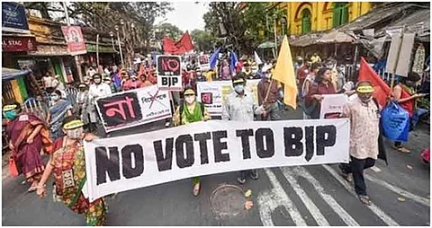 A file photo of protest ‘No Vote to BJP’ in India. Photo/Open Source