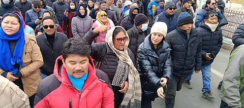 Thousands of people holding rallies in Leh and Kargil districts of Ladakh region on Saturday, February 3, 2024, in protest against the constitutional changes brought about by the reading down of Article 370. Photo/Sajjad Kargili posted on social media.