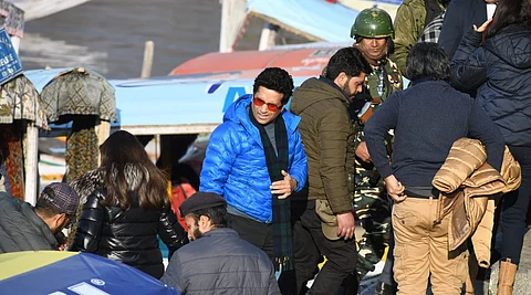 India’s cricketing icon Sachin Tendulkar after having a Shikara ride in Dal Lake at Srinagar on Thursday, February 22, 2024. KT Photo/Qazi Irshad