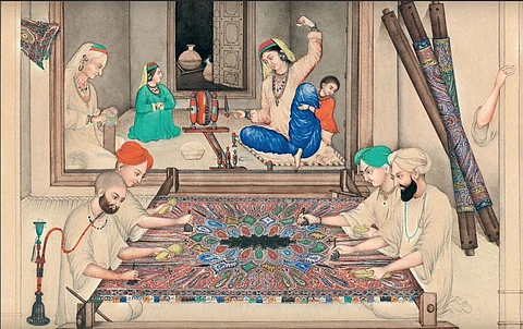 Shawl weavers from Kashmir.