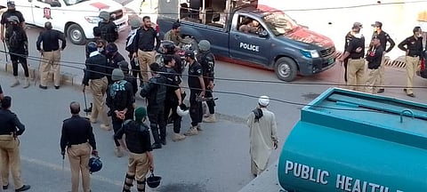 Police deployment in Muzaffarabad ahead of protests on Saturday, May 11, 2024. Photo/Nosheen Khawaja