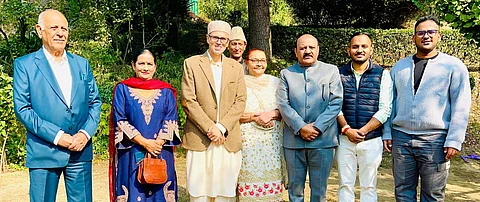 J&K Chief Minister Omar Abdullah and DyCM Surinder Choudhary after the latter called on the former with a deputation in Srinagar. Photo/X @JKNC