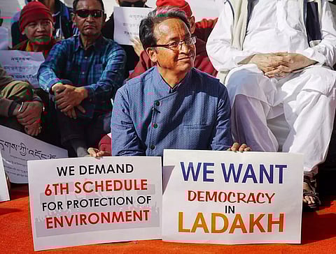 A file photo of protests in Leh, Ladakh in support of Sixth Schedule status for Ladakh. Photo/Sonuam Wangchuk X