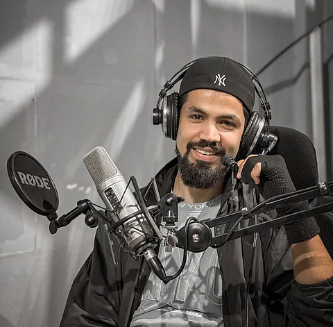 A file photo of MC Musaib in his recording studio.