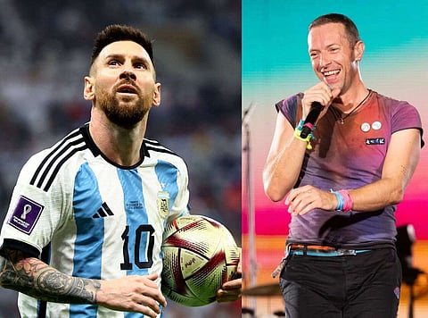 أسطورة كرة القدم ليونيل ميسي ونجم فرقة كولدبلاي كريس مارتن. — X