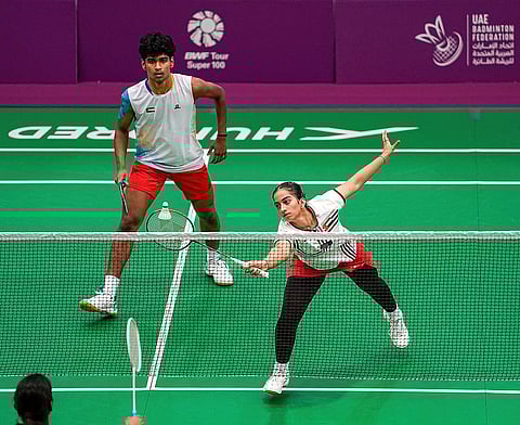 ديرين أيابان وتابيا خان خلال مباراة الزوجي المختلط.