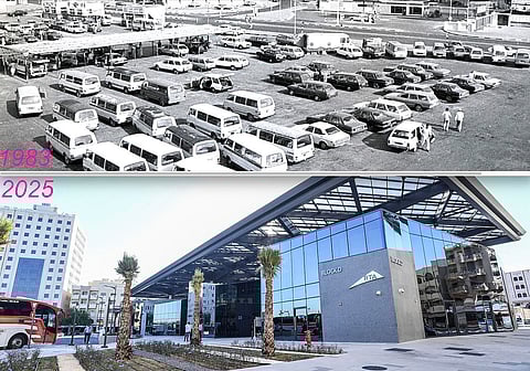 منظر جوي لمحطة حافلات الغبيبة آنذاك عام ١٩٨٣ والآن عام ٢٠٢٥