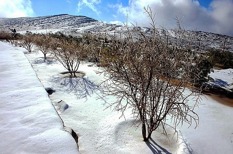 الصورة مستخدمة لأغراض توضيحية فقط. عندما غطت الثلوج جبل جيس في رأس الخيمة في 24 يناير 2009