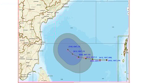 வங்கக் கடலில் உருவான காற்றழுத்தத் தாழ்வுப் பகுதியின் மாதிரிப் படம்