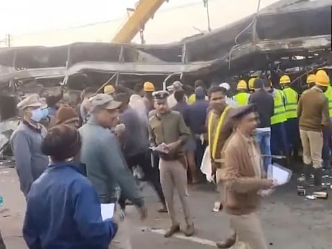 Karnataka: 9 killed as bus catches fire after collision with lorry in Chitradurga