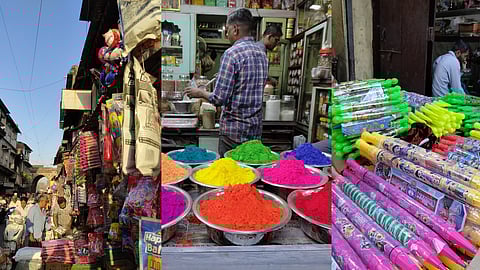 Check out Ahmedabad's biggest seasonal Holi market at Kalupur Darwaza for colours, pichkaris & more!