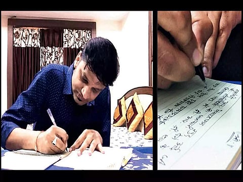 Gifted with a rare quality, Jaipur's Vishesh Golya can write Hindi & Sanskrit texts in reverse!