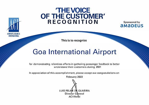 Goa International Airport earns 'The Voice of the Customer' recognition by ACI!