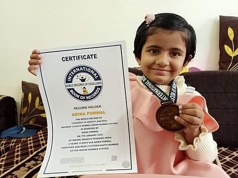 4-year-old Adira Porwal from Indore sets world record by identifying & reading 15 digit numbers