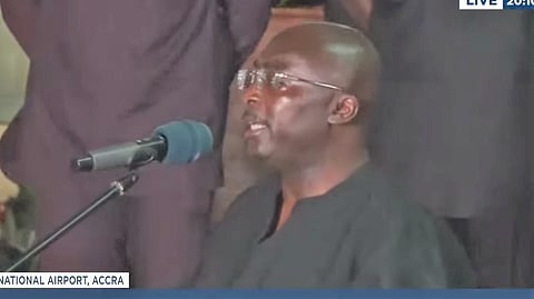 Dr. Bawumia speaking at the ceremony to receive Christian Atsu's remains from Turkey on Sunday evening