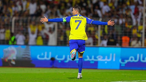 Ronaldo celebrating his 500th league goals