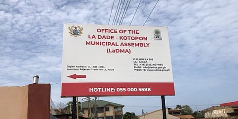 The Assembly's signboard giving directions to its office in Accra.