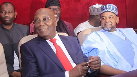 Atiku (front row left) at the Presidential Election Petitions Tribunal on Thursday, May 11, 2023.