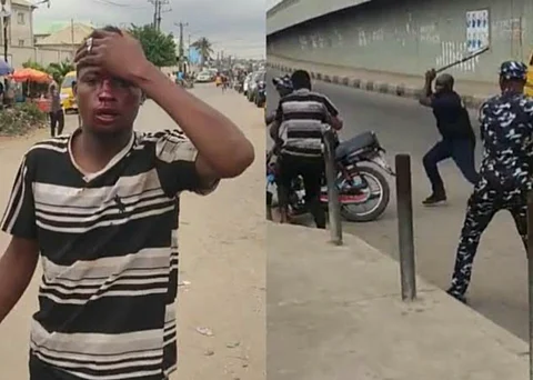 Police from Lagos are being held after beating an Okada guy