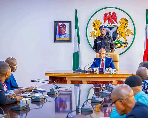 Governor Peter Ndubuisi Mbah of Enugu state with some stakeholders during the press conference at the government house Enugu, on June 26.